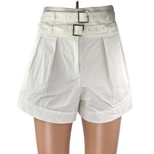 Intermix Womens White Pleated High Waisted Belted Wide Leg Mini Shorts Size 0